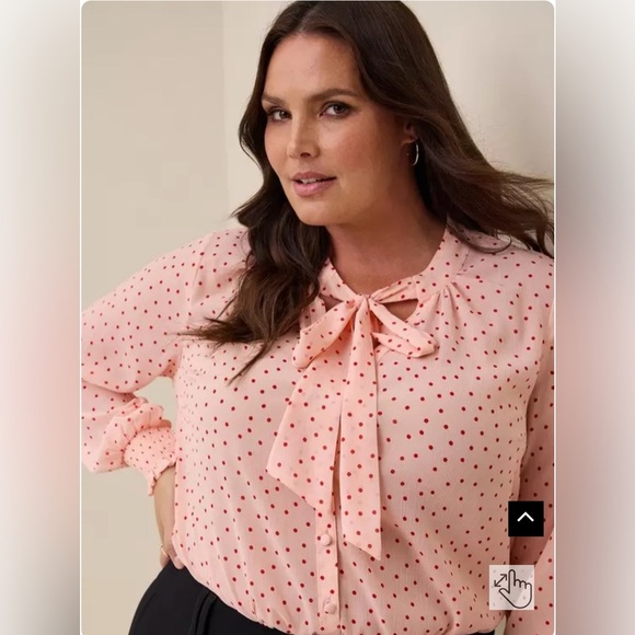 Torrid Blouse Chiffon Bow Front Button-Up Pink Red Size 2 - Picture 5 of 14